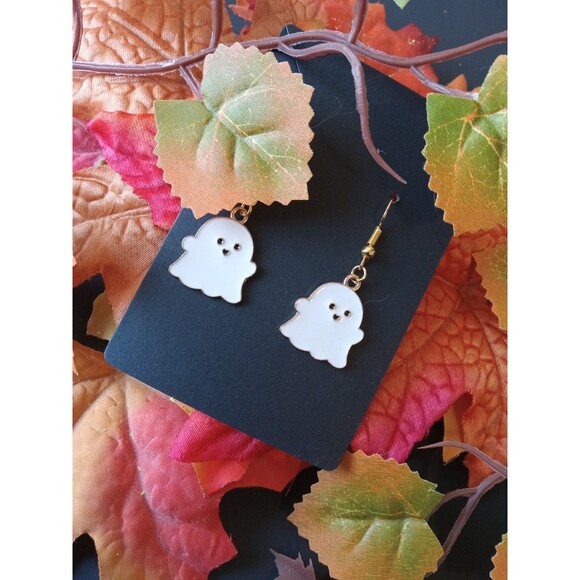 NWT Halloween White Ghost Earrings w/ Gold-Plated Hooks - Picture 6 of 7